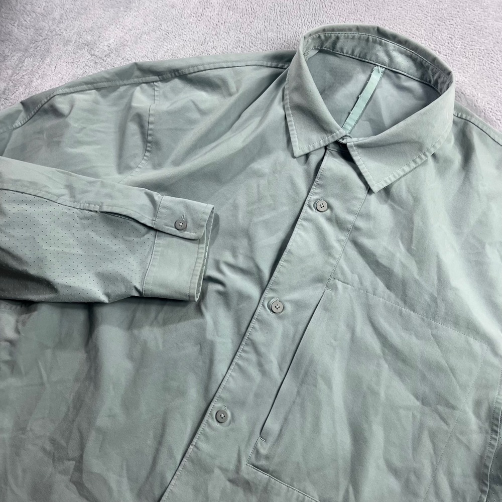 Lululemon Commission Long Sleeve Shirt Sage Green Technical Button Down Mens XL